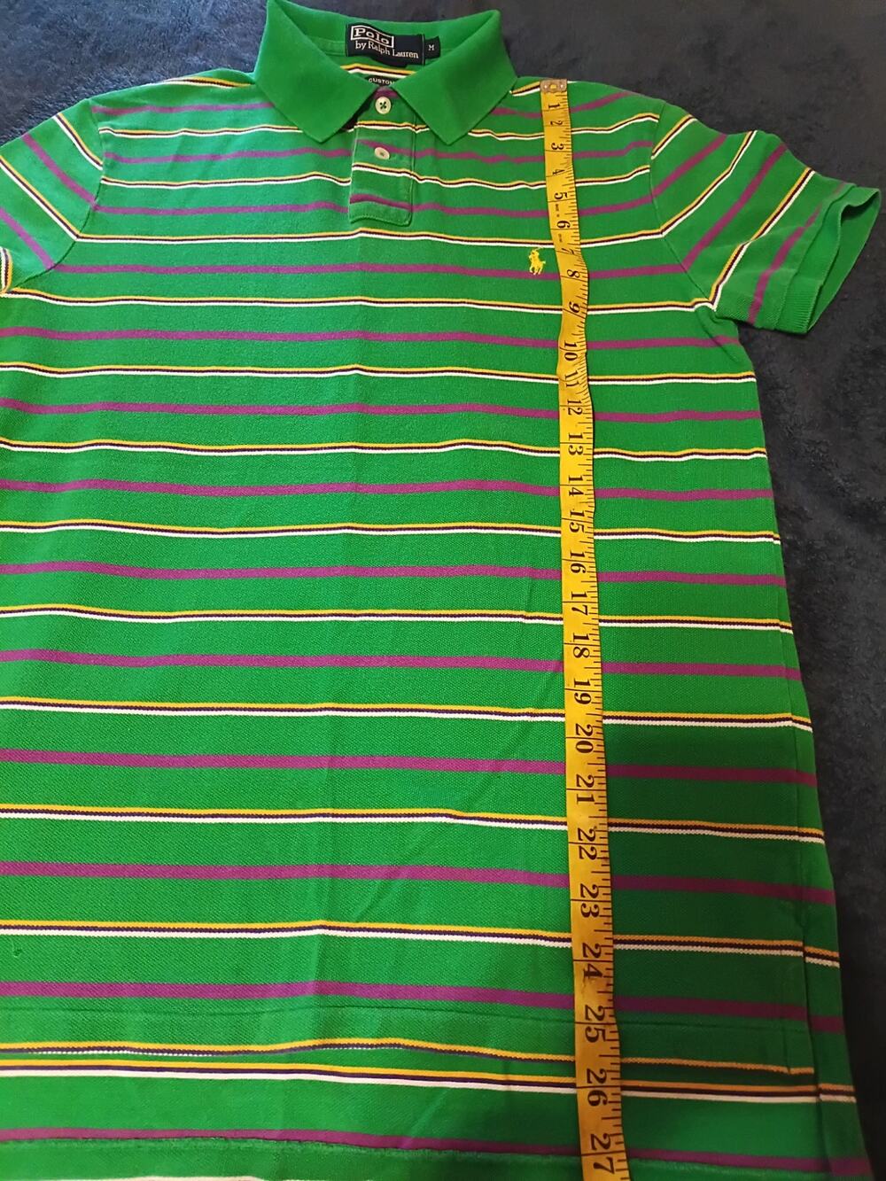 Polo Ralph Lauren Mens Custom Fit Striped Polo Shirt M Green Purple Yellow Pony